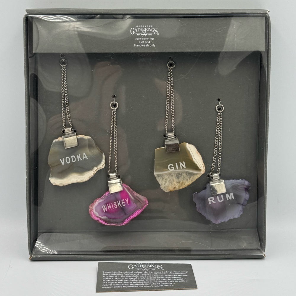 NWT Set of 4 Godinger Agate Liquor Tags Double Sided